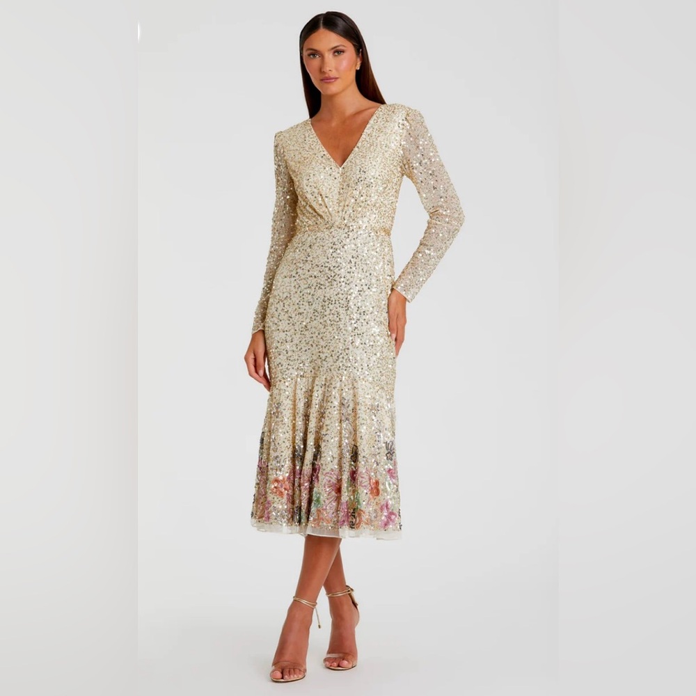 Mac Duggal Gold Long Sleeve Dress